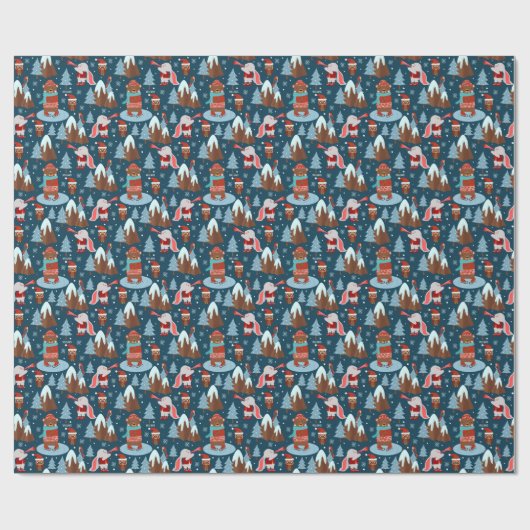 Cute Animal Pattern met de naam Blue Kerstmis Cadeaupapier (Vlak)