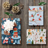Cute Animal Pattern met de naam Blue Kerstmis Inpakpapier Vel