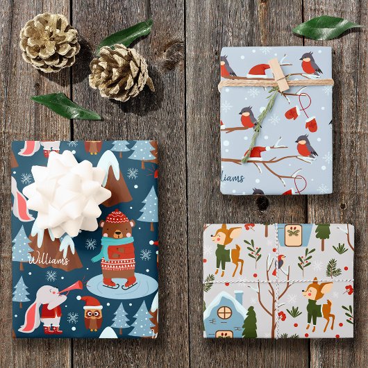 Cute Animal Pattern met de naam Blue Kerstmis Inpakpapier Vel