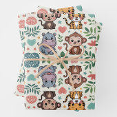 Cute animal pattern with monkeys, tigers inpakpapier vel