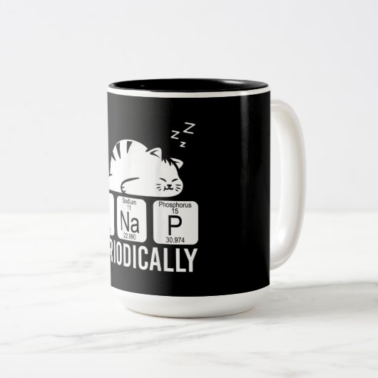 Cute Animal Periodic Table Funny Chemstry Cat Tweekleurige Koffiemok (Voorkant rechts)