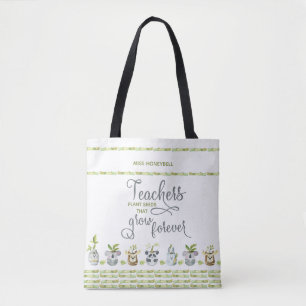 Cute Animal Potted Planten and Teacher Quote Tote Bag