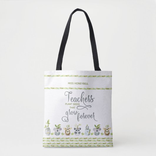 Cute Animal Potted Planten and Teacher Quote Tote Bag (Voorkant)