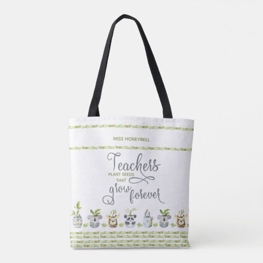 Cute Animal Potted Planten and Teacher Quote Tote Bag (Achterkant)