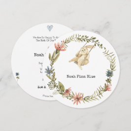 Cute Animal Rabbit Baby Boy Announcement Card Kaart