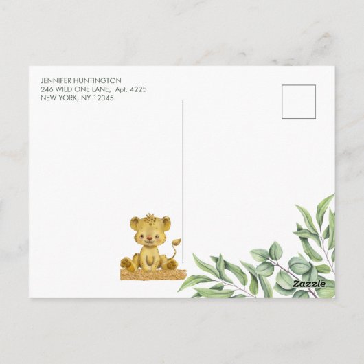 Cute Animal Safari Oerwoud Lion Baby shower Invita Briefkaart (Achterkant)