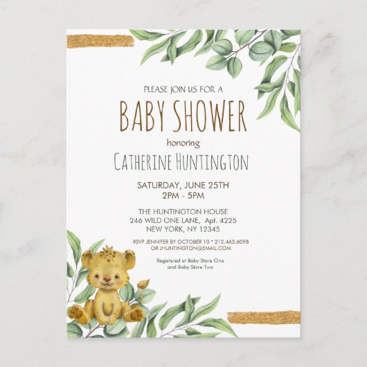 Cute Animal Safari Oerwoud Lion Baby shower Invita Briefkaart (Voorkant)