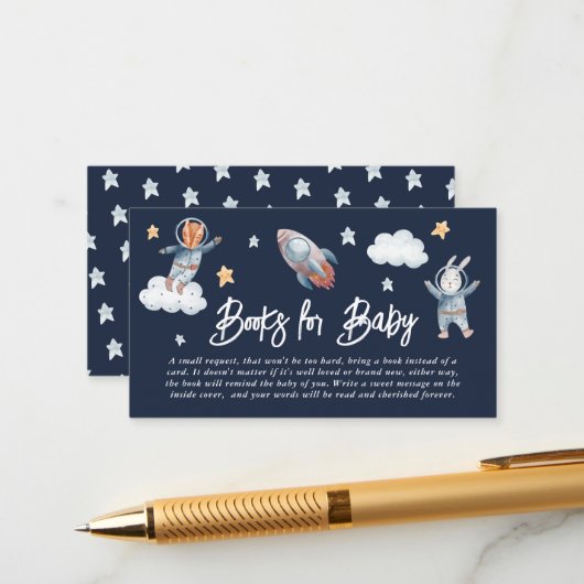 Cute Animal Space Baby shower Books for Baby Informatiekaartje (Voorkant / Achterkant in situ)
