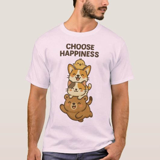 Cute Animal Stack Illustration T-shirt (Voorkant)