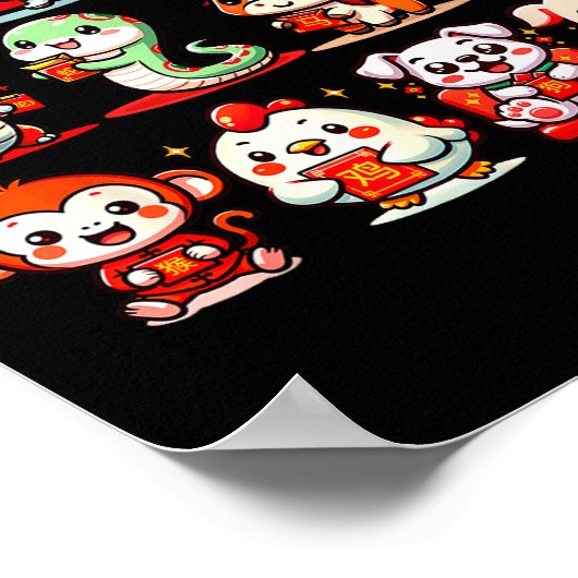 Cute Animal Twelve Zodiac Signs Celebrate Lunar Ne Poster (Hoek)