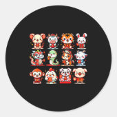 Cute Animal Twelve Zodiac Signs Celebrate Lunar Ne Ronde Sticker (Voorkant)