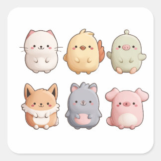 Cute Animal Wall Clock – Adorable Cartoon Animal W Vierkante Sticker