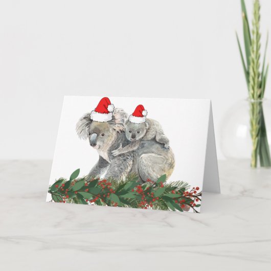Cute Animal Waterverf Family Kerstmis Koala Kaart (Voorkant)