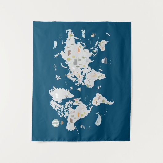 Cute Animal Wereldkaart Wandkleed (Voorkant)