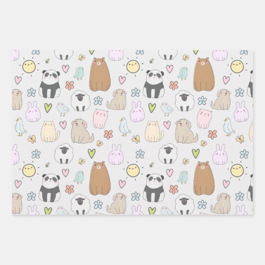 Cute Animals and Birds Pattern Wrapping Paper Baby (Voorkant 2)
