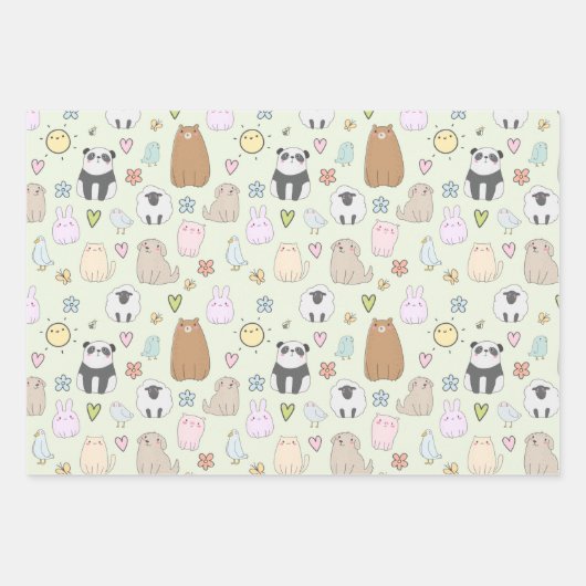 Cute Animals and Birds Pattern Wrapping Paper Baby (Voorkant)