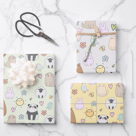 Cute Animals and Birds Pattern Wrapping Paper Baby (Voorkant)