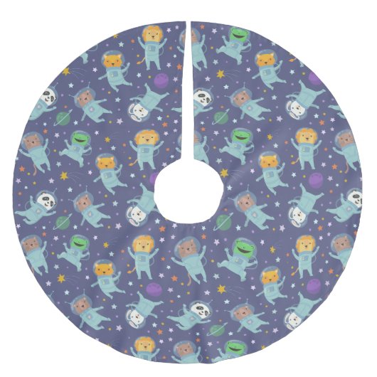 Cute Animals Astronauts pensed Polyester Tree Ski Kerstboom Rok (Voorkant)