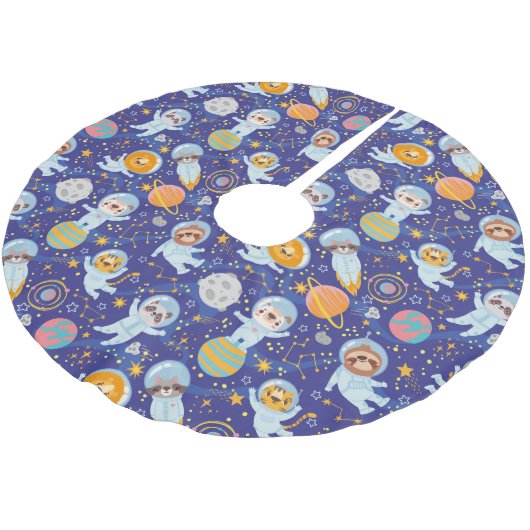 Cute Animals Astronauts pensed Polyester Tree Ski Kerstboom Rok (Gekanteld)