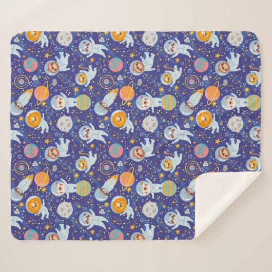 Cute Animals Astronauts Sherpa Blanket Deken (Voorkant (horizontaal))