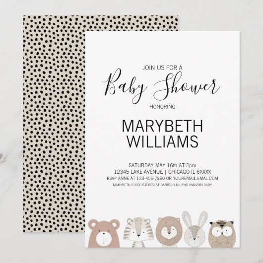 Cute Animals Baby shower Party Invitation Card Kaart (Voorkant / Achterkant)