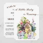 Cute Animals Baby Shower Uitnodiging | Bruin (Voorkant / Achterkant)