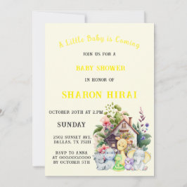 Cute Animals Baby Shower Uitnodiging | Geel