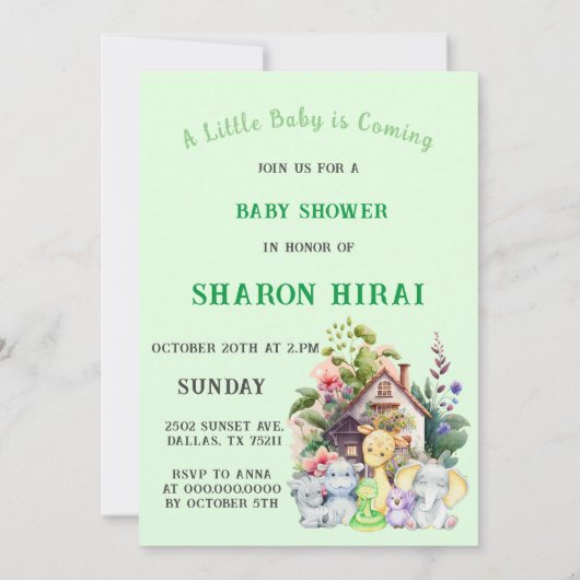Cute Animals Baby Shower Uitnodiging | Mint (Achterkant)