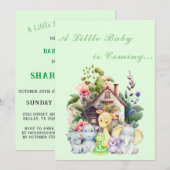 Cute Animals Baby Shower Uitnodiging | Mint (Voorkant / Achterkant)