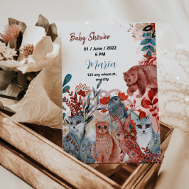 Cute Animals baby shower uitnodiging rood en blauw