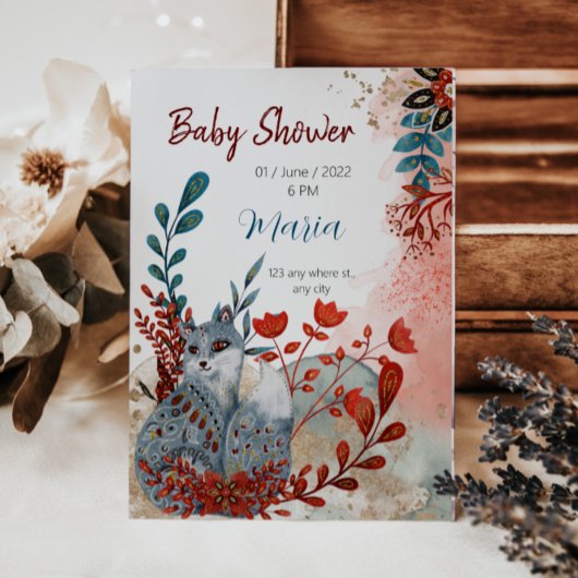 Cute Animals baby shower uitnodiging rood en blauw