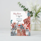 Cute Animals baby shower uitnodiging rood en blauw (Staand voorkant)