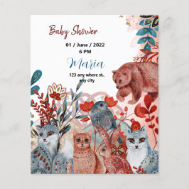 Cute Animals baby shower uitnodiging rood en blauw