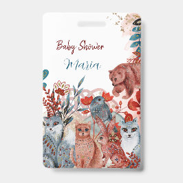 Cute Animals baby shower uitnodiging rood en blauw Badge