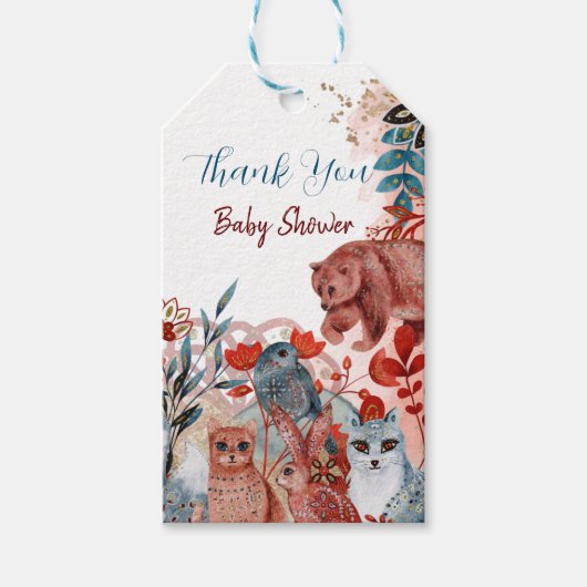 Cute Animals baby shower uitnodiging rood en blauw Cadeaulabel (Voorkant)