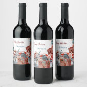 Cute Animals baby shower uitnodiging rood en blauw Wijn Etiket (Flessen)