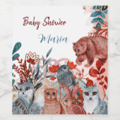 Cute Animals baby shower uitnodiging rood en blauw Wijn Etiket (Enkel label)