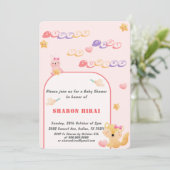 Cute Animals Baby Shower Uitnodiging - Roze (Staand voorkant)