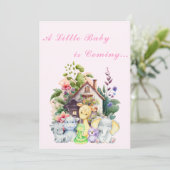 Cute Animals Baby Shower Uitnodiging | Roze (Staand voorkant)