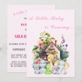 Cute Animals Baby Shower Uitnodiging | Roze (Voorkant / Achterkant)