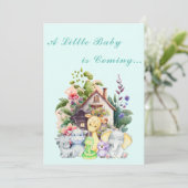 Cute Animals Baby Shower Uitnodiging | Turquoise (Staand voorkant)
