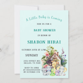 Cute Animals Baby Shower Uitnodiging | Turquoise