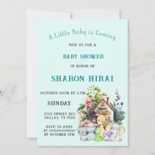 Cute Animals Baby Shower Uitnodiging   Turquoise