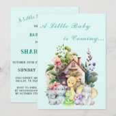 Cute Animals Baby Shower Uitnodiging | Turquoise (Voorkant / Achterkant)