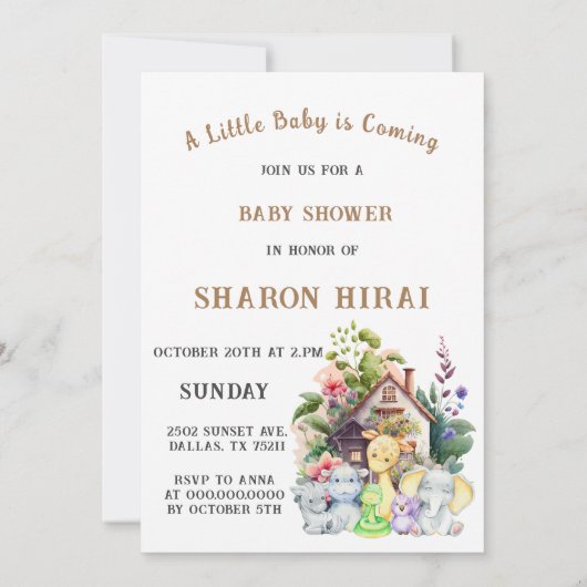 Cute Animals Baby Shower Uitnodiging | Wit (Achterkant)