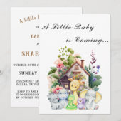 Cute Animals Baby Shower Uitnodiging | Wit (Voorkant / Achterkant)