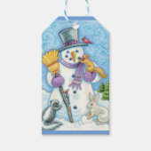 Cute Animals Building a Snowman for Kerstmis Cadeaulabel (Voorkant)