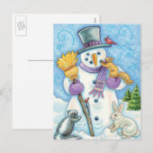 Cute Animals Building a Snowman for Kerstmis Feestdagenkaart (Voorkant / Achterkant)