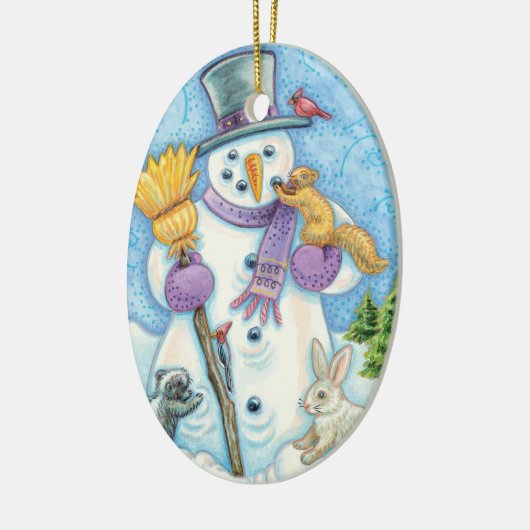 Cute Animals Building a Snowman for Kerstmis Keramisch Ornament (Links)