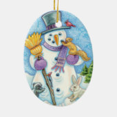 Cute Animals Building a Snowman for Kerstmis Keramisch Ornament (Achterkant)